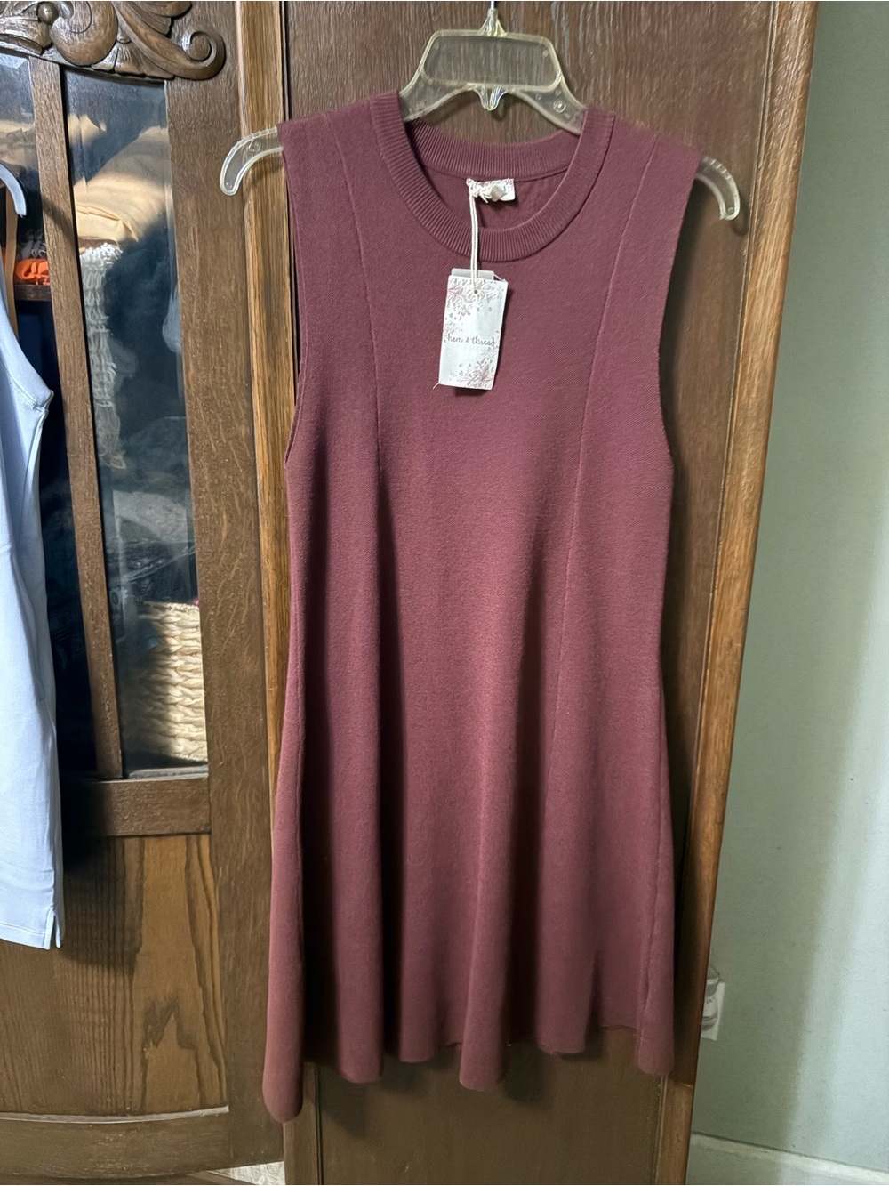 Women’s Sleeveless Knit Swing Dress - Burgundy